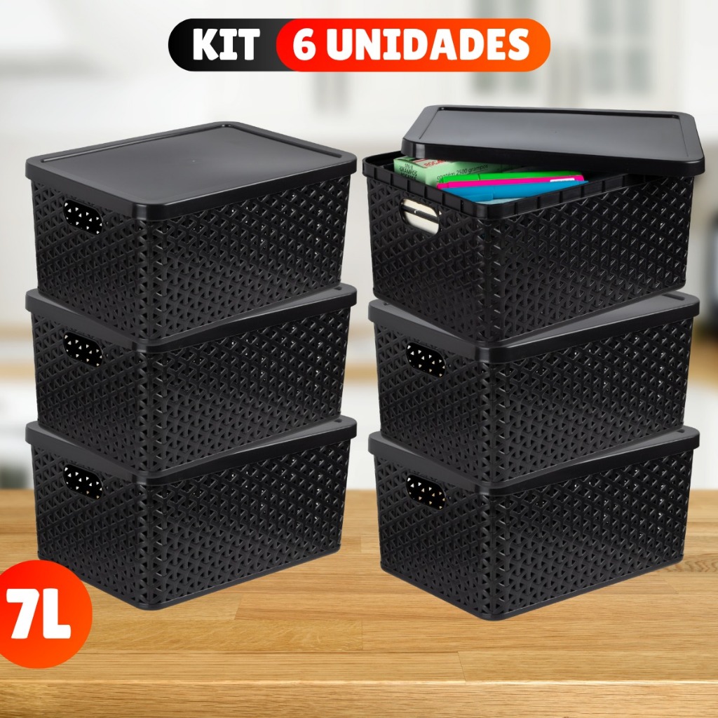 Kit Com 6 - Cesto Caixa Organizadora Rattan - 7 Litros