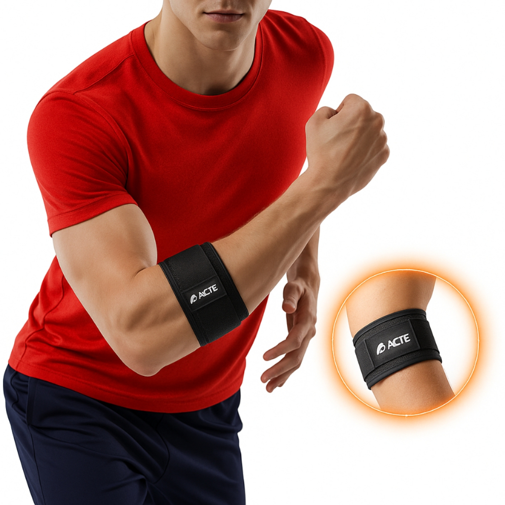 Cinta Braço Cotoveleira Tennis Elbow Ajustável Compressão Preto R40 Acte Sports