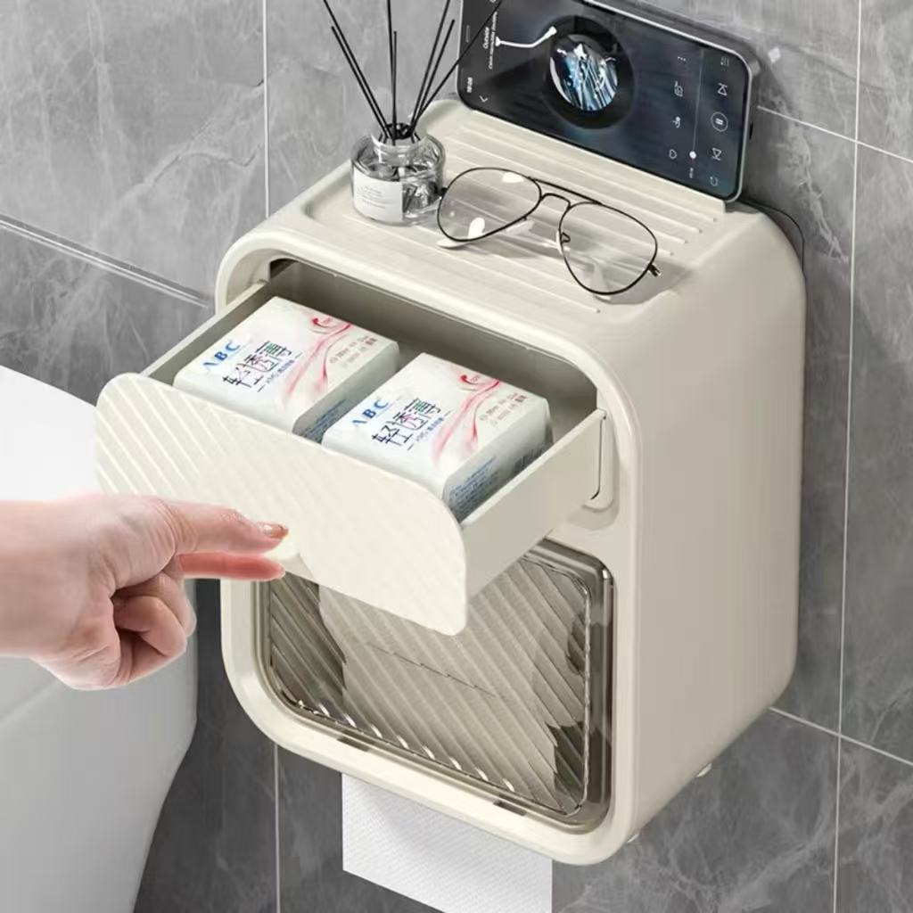 Caixa Porta Papel Higiênico À Prova D'água  Dispenser Organizador Banheiro Com Suporte Celular