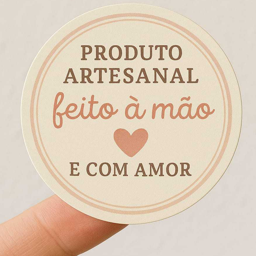 300 Adesivos Produto Artesanal 4x4cm | Feito à Mão e com Amor | Alta Qualidade