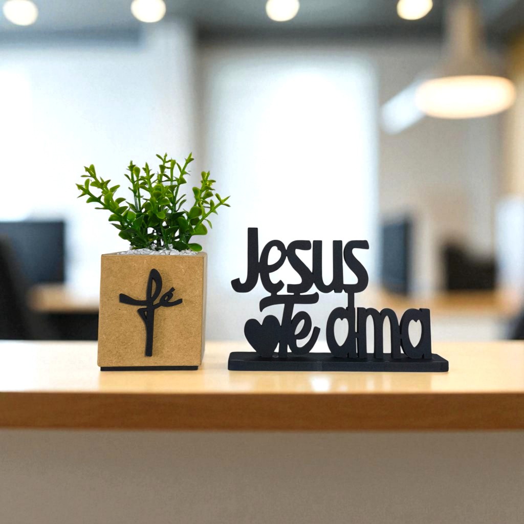 Kit Vasinho MDF CRU com a palavra Fé + Letreiro de mesa; Faça Sua Escolha.