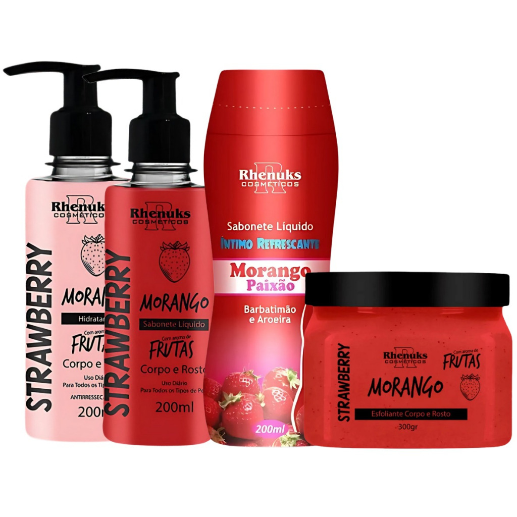 Kit morango sabonetes + Hidratante + Esfoliante Corporal