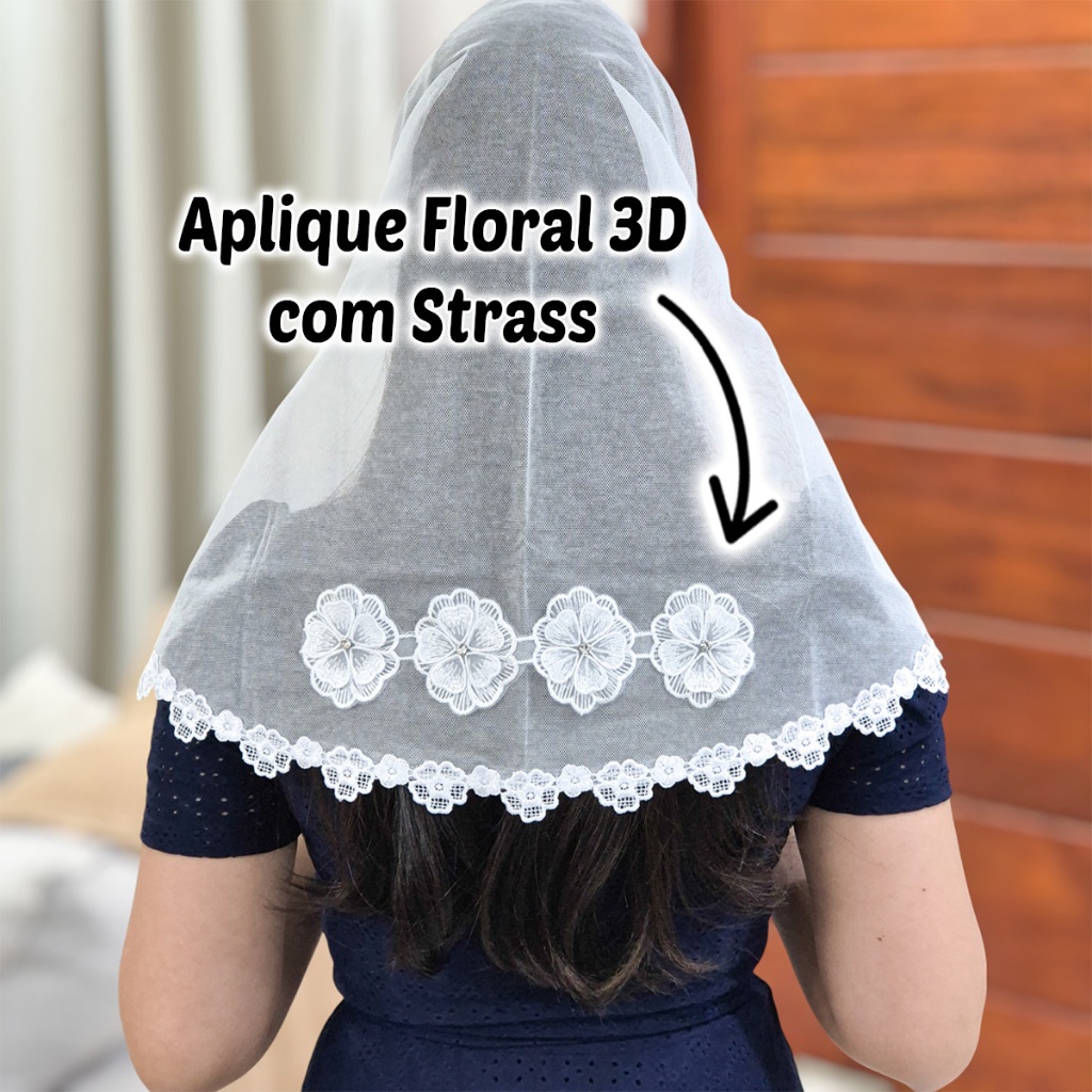 Véu Ccb Aplique 3D Com Pedras Strass Congregação Cristã Adulto (Maísa)