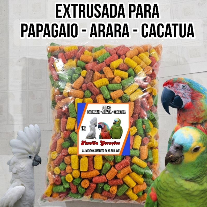 Sticks - Ração Extrusada Papagaio - Arara - Cacatua (1Kg)