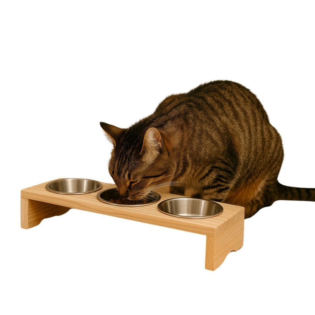 Comedouro Para Pet Elevado Triplo Cães e Gatos Pequeno Porte