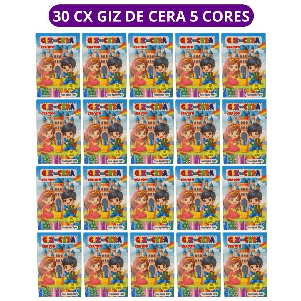 Mini Giz de Cera 5 Cores Kit Lembrancinha Festa Infantil Escolar Brinde Criança Artesanato