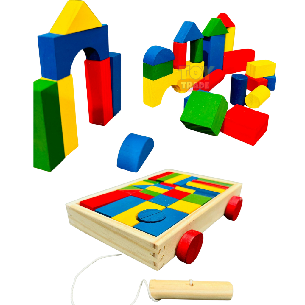 Carrinho de Blocos De Montar Construção com 30 peças Colorido Brincando Educativo