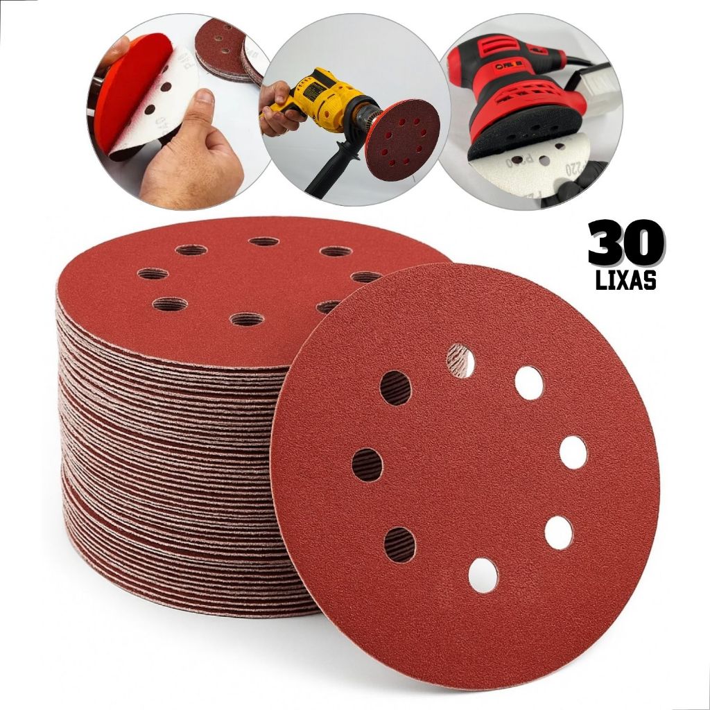 Disco Lixa pluma para lixadeira roto orbital  5" (125mm) 8 Furos 30 pecas - FELSEN