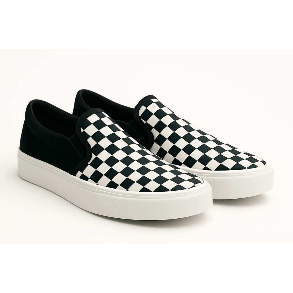 Tênis Sapatênis Iate Slip on Calce Fácil Hype Shoes - Xadrez Preto/Branco - Unissex