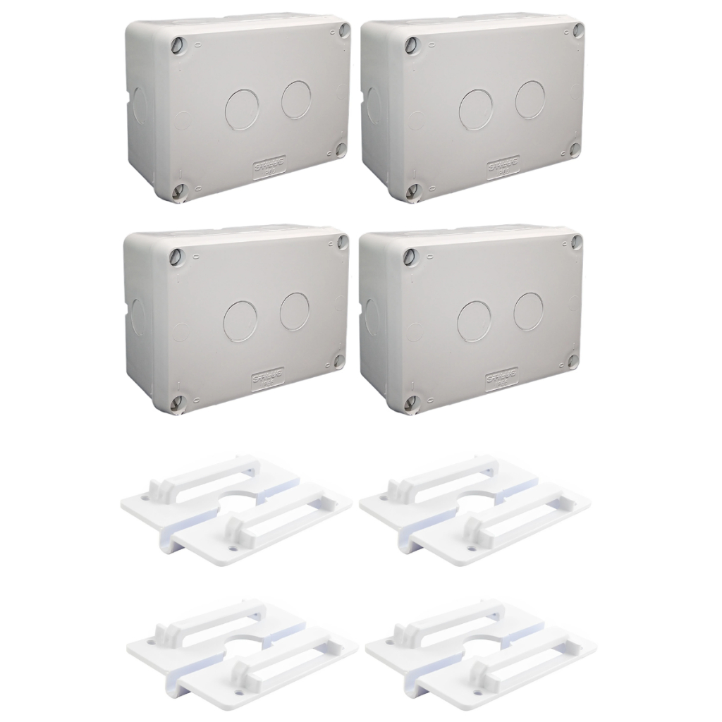 4x Caixa de Proteção Organizadora para CFTV 16X11,5X7,5 cm + Suporte para Poste Stilus – 2562 e 2508