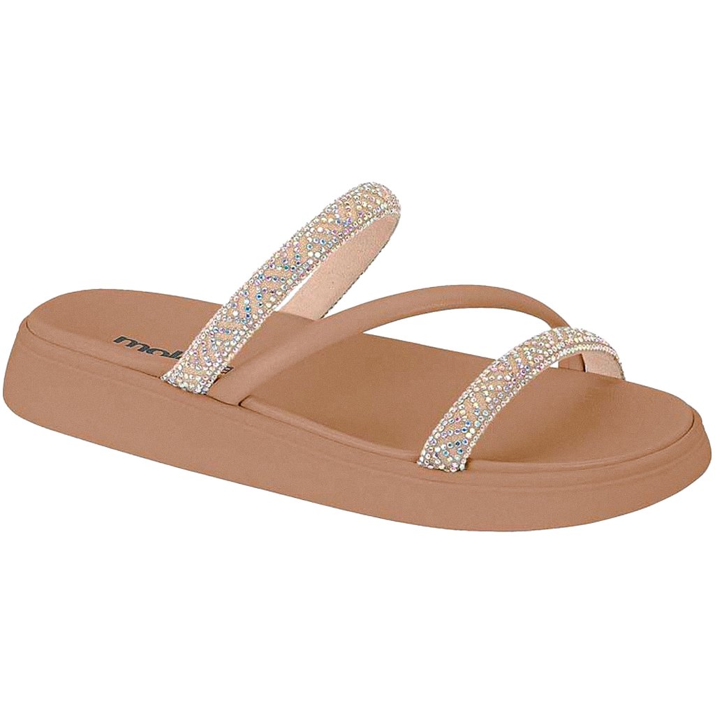 Sandália Feminina Papete Moleca Brilho Pedrinhas Strass Tendência Original Rasteirinha Moda Verão