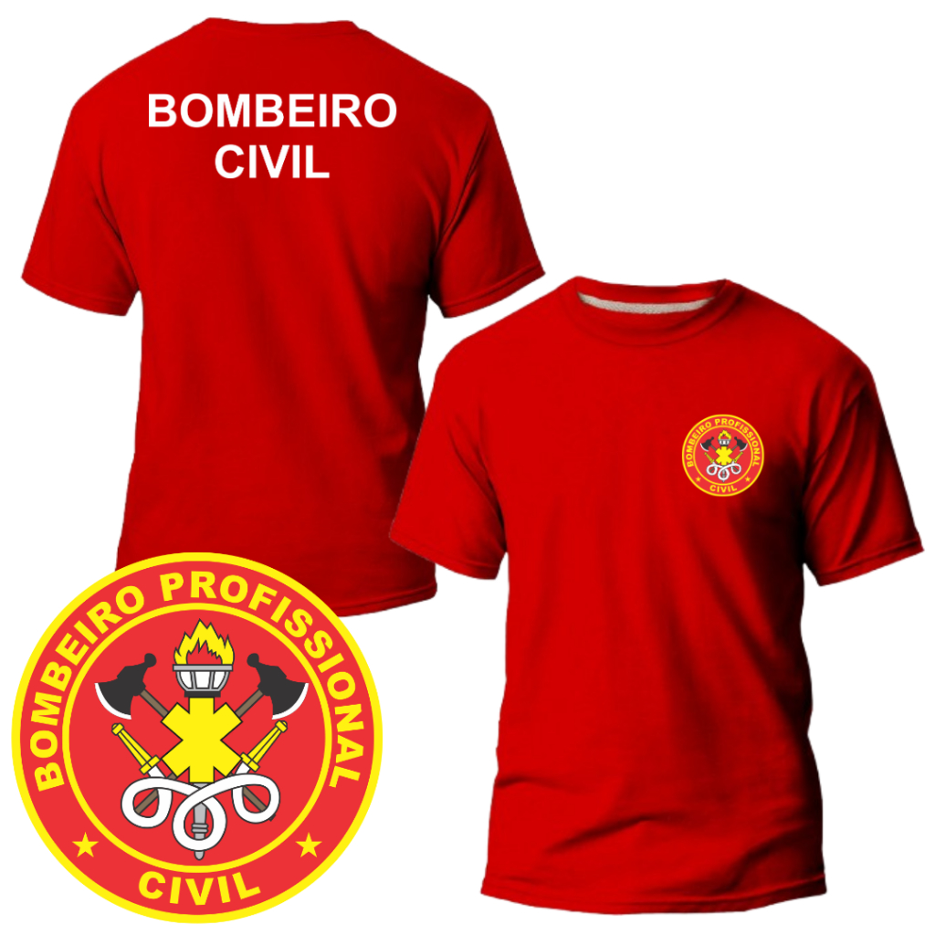 Camiseta/Camisa Uniforme Bombeiro Civil T-Shirt 100% Algodão Malha Leve Unissex