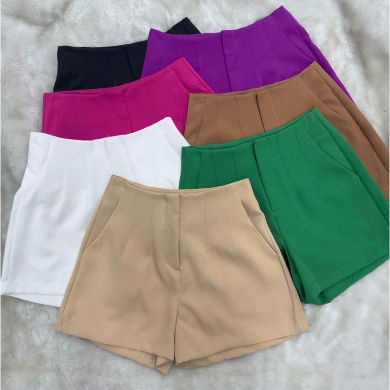 KIT 3 short feminino social de alfaiataria cintura alta com ziper na lateral