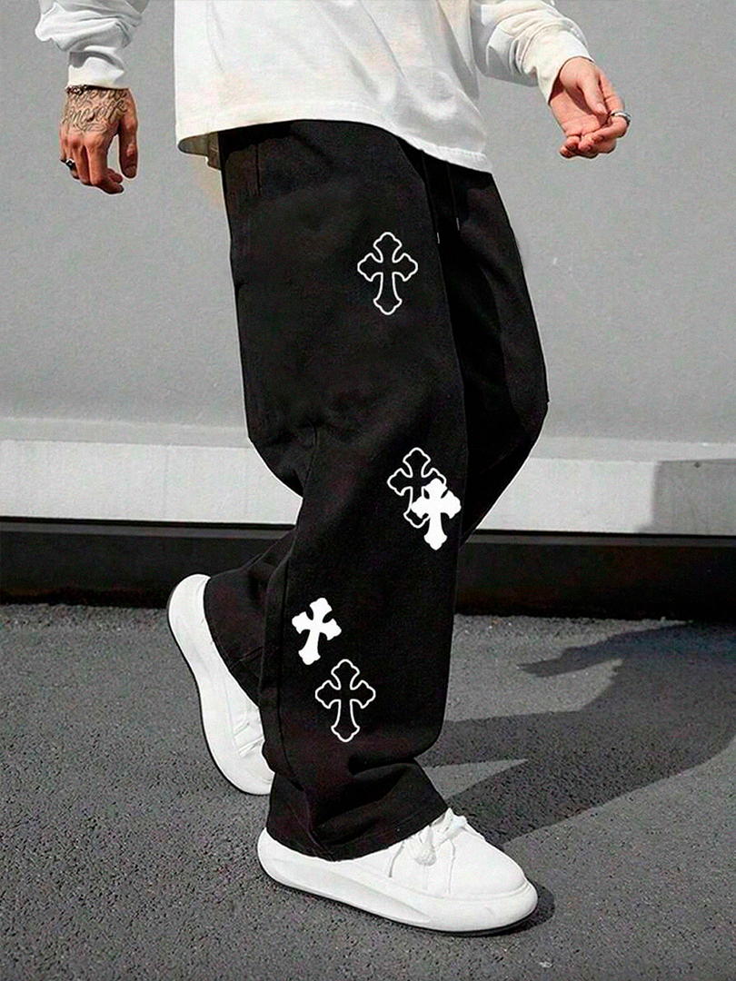Calça Reta Moletom Baggy Masculino Cruz Streetwear 100% Algodão Feminino Unissex Estilo Urbano Rua