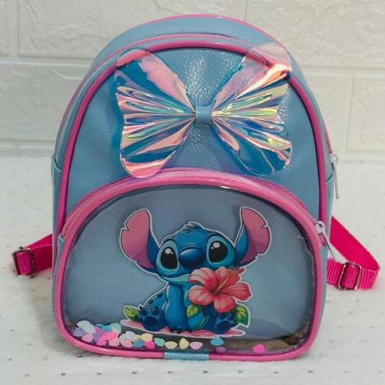 Mochilinha Infantil Stitch Menina com Bolso na frente alça Regulável . ENVIO RAPIDO