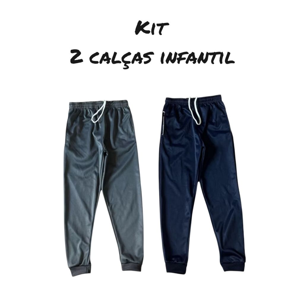 Kit 2 Calça Infantil e juvenil Jogger Menino Forrada Reforçada 4 Ao 16 (preto cinza e azul)