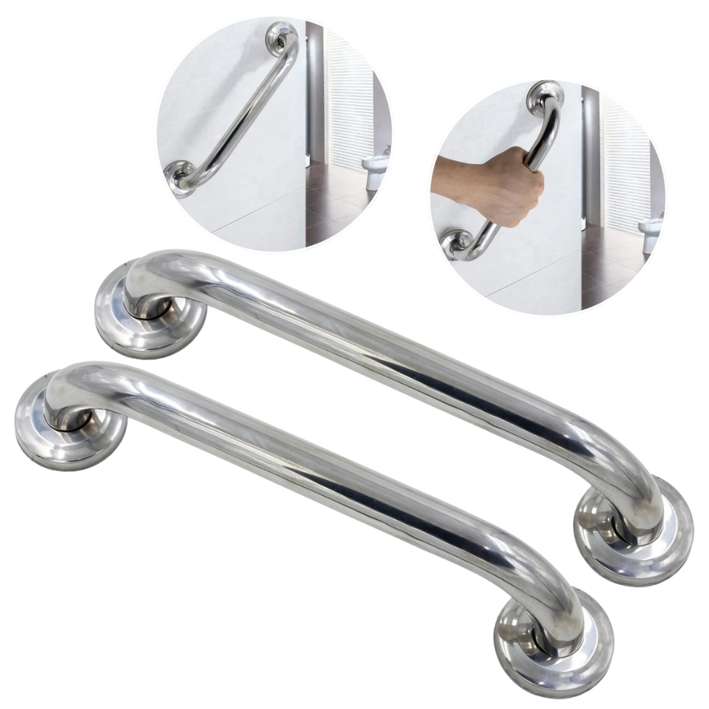 Kit 2 Alça Barra De Apoio Suporte Para Parede Inox 30cm Banheiro Idoso Corrimão Aço