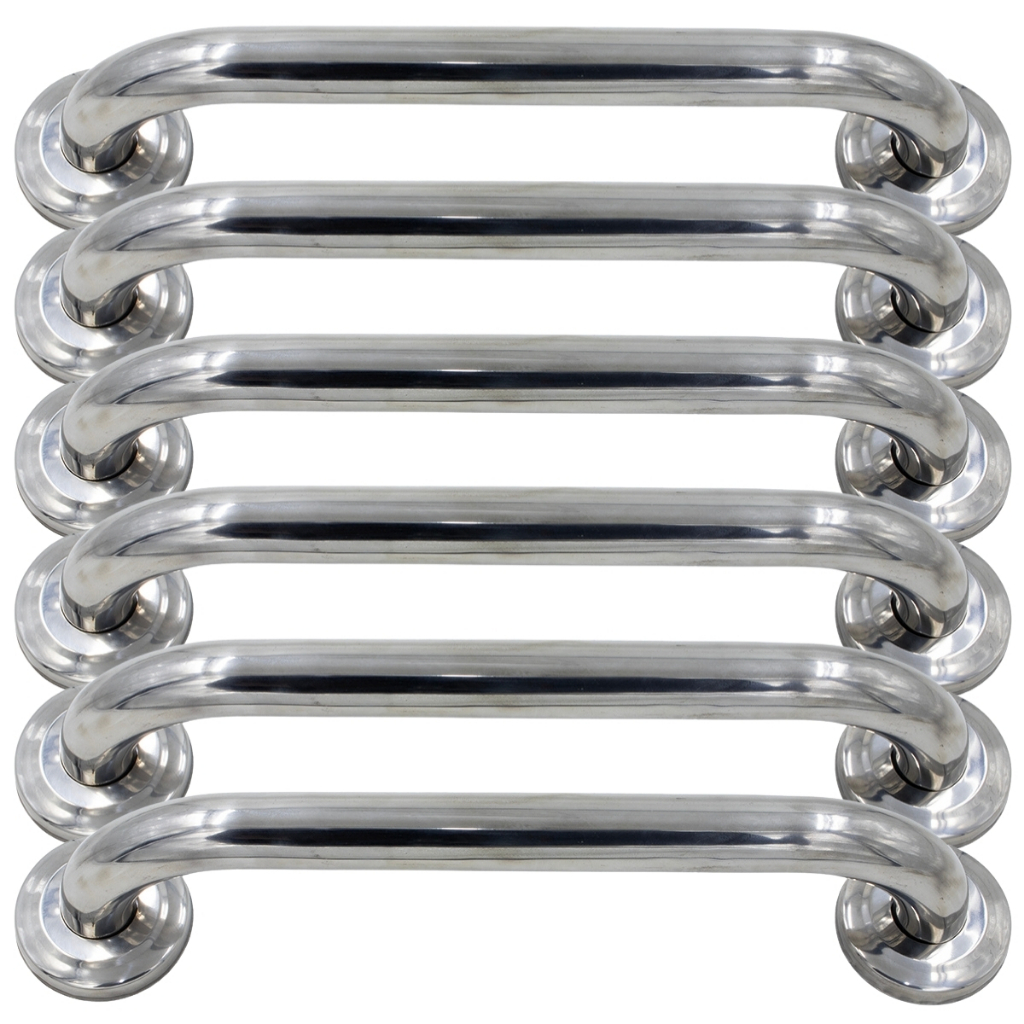 Kit 6 Alça Barra De Apoio Suporte Para Parede Inox 30cm Banheiro Idoso Corrimão Aço