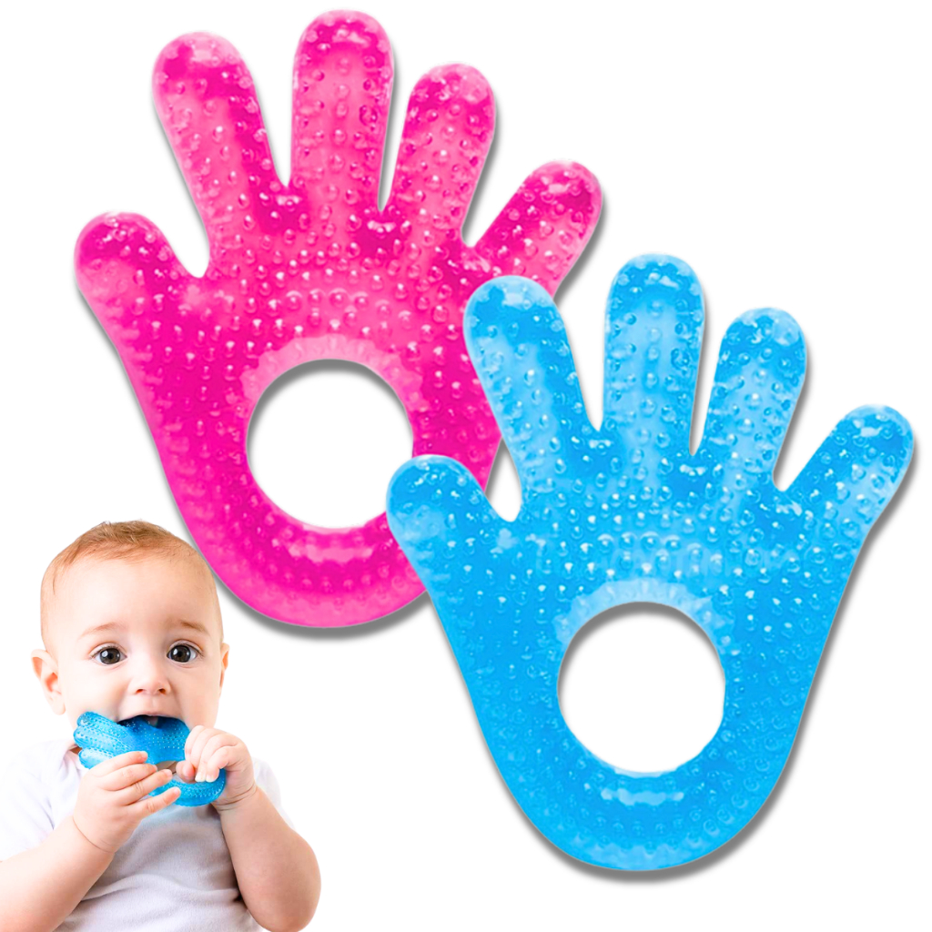 Mordedor de Bebê Mãozinha com Água Gel Massageador Gengivas Alivia Dor Macio Livre BPA