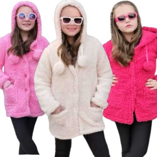 KIT 2 Casaco Blusa Infantil Feminino Menina Teddy Com Bolso E Capuz Inverno Frio 2 Ao 16