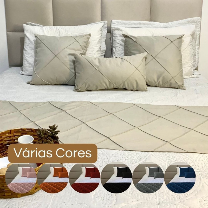 Kit Peseira Diversos Tamanhos Suede Premium + 2 Capas De Almofadas Retangular Baguete Drapeadas
