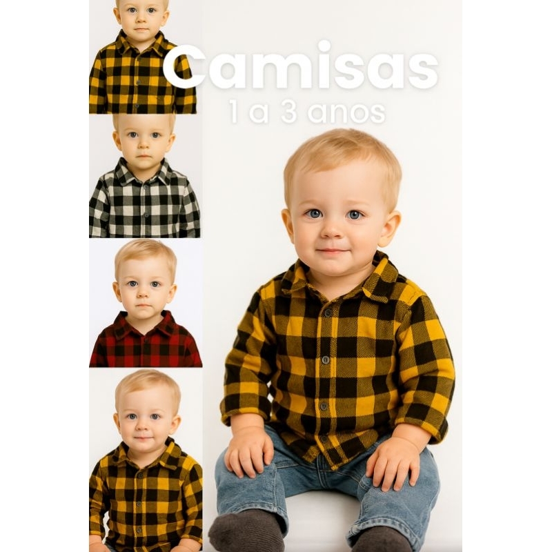 Camisa Infantil Xadrez Junino Menino Tamamho 01 ao 03 anos Estampas Sortidas