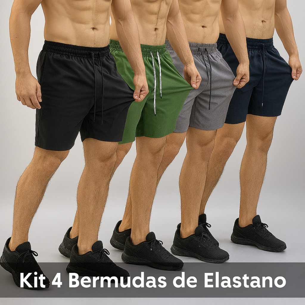 Kit 4 Bermuda Short Masculino Academia Praia Tactel Elastano Lycra Treino Esportivo Futebol