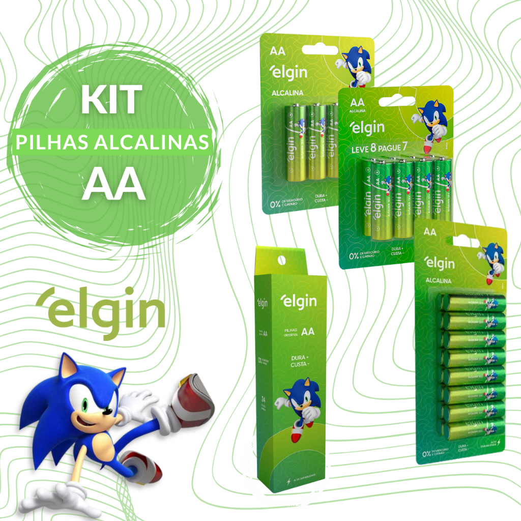 Kit Pilhas Alcalinas AA Palito Elgin 1,5V Brinquedos Relógios