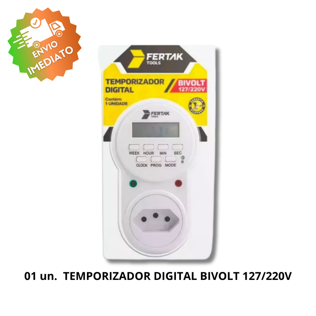 Temporizador Timer Digital Programável Bivolt Liga e Desliga Fertak
