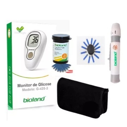 Kit Medidor de Glicose Bioland G425-3 + 25 Tiras + 25 Lancetas + Bolsa CAIXA