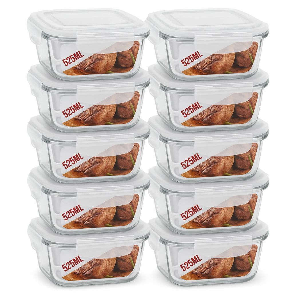 Kit Até 10 Potes Hermético de Vidro 525ml C/ Válvula Ar Marmita Fit Tampa 4 Travas Freezer