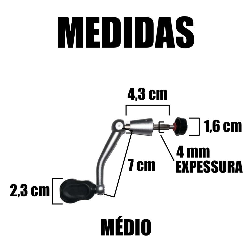 Manivela Bracinho Dobrável Cabo Universal P/ Molinete - Médio