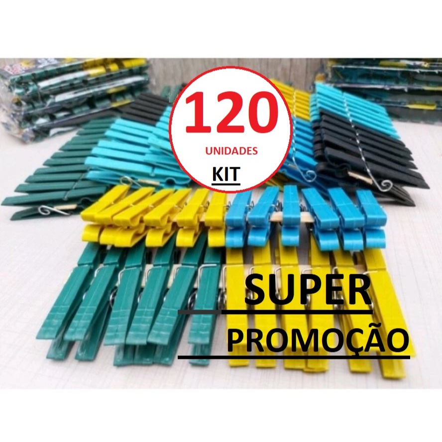 KIT COM 120 UNIDADES DE PRENDEDOR PREGADOR DE ROUPAS, PLASTICO GIGANTE