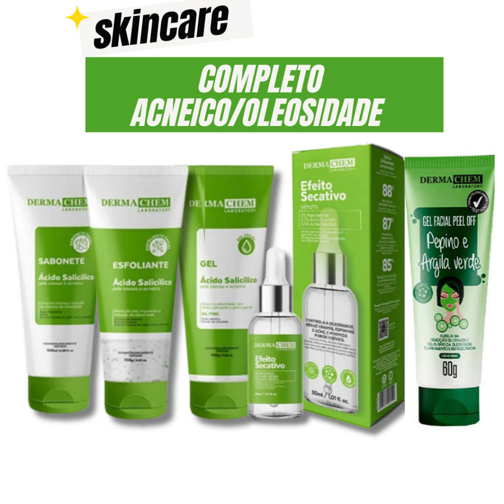 Kit Skincare Anti Acne/Oleosidade Dermachem+ Sérum Secativo+ Mascara de Argila e Pepino  Dermachem