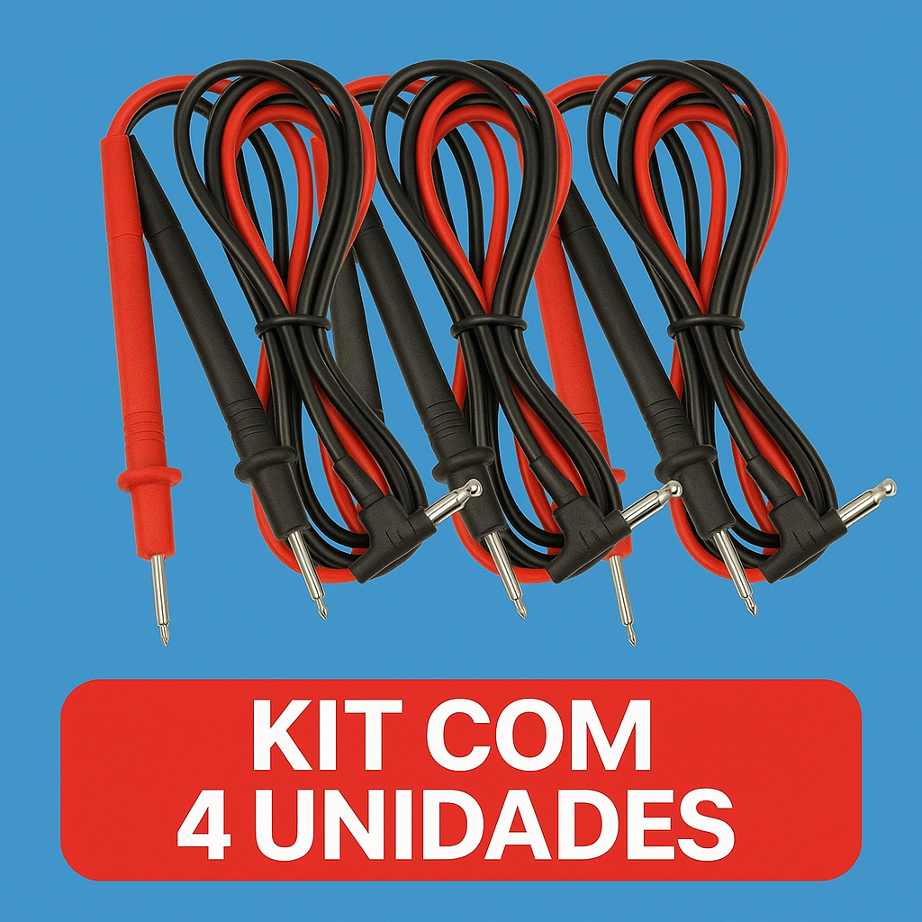 Pontas de Prova Multímetro Universal Pino Banana 90° Vermelho e Preto - 90cm