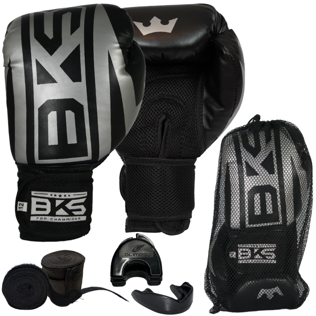 Luva De Boxe Muay Thai Kickboxing Treino Academia Profissional Bandagem 3 Metros Bucal Moldável case
