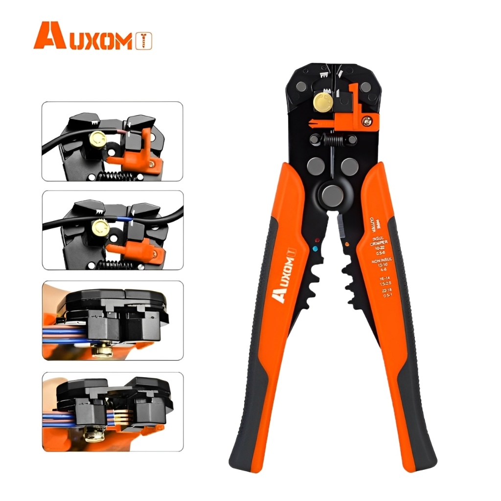 AUXOM Alicate 5 em 1 Profissional: Crimpador + Decapador Automático de Fios - Kit Completo p/ Eletricistas