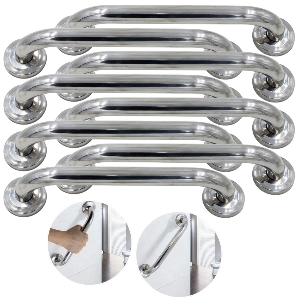 Kit 8 Alça Barra De Apoio Suporte Para Parede Inox 30cm Banheiro Corrimão Aço