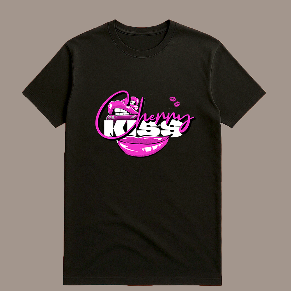 Camiseta Básica Unissex Feminina Kiss Boca Tumblr StreetWear Camisa Gola Careca Estampa DTF