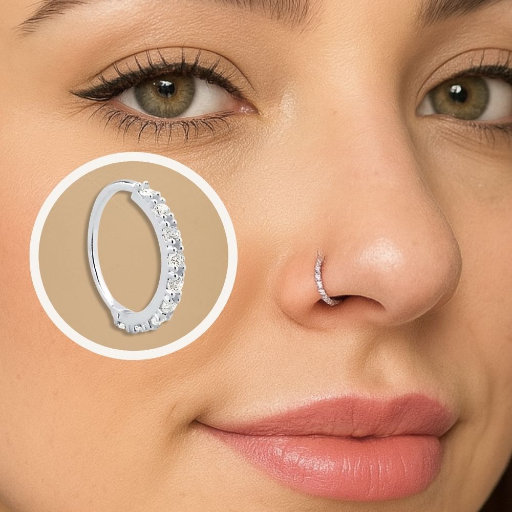 Piercing Argola Cravejada Zircônia Aço Nariz Tragus Cartilagem Delicado