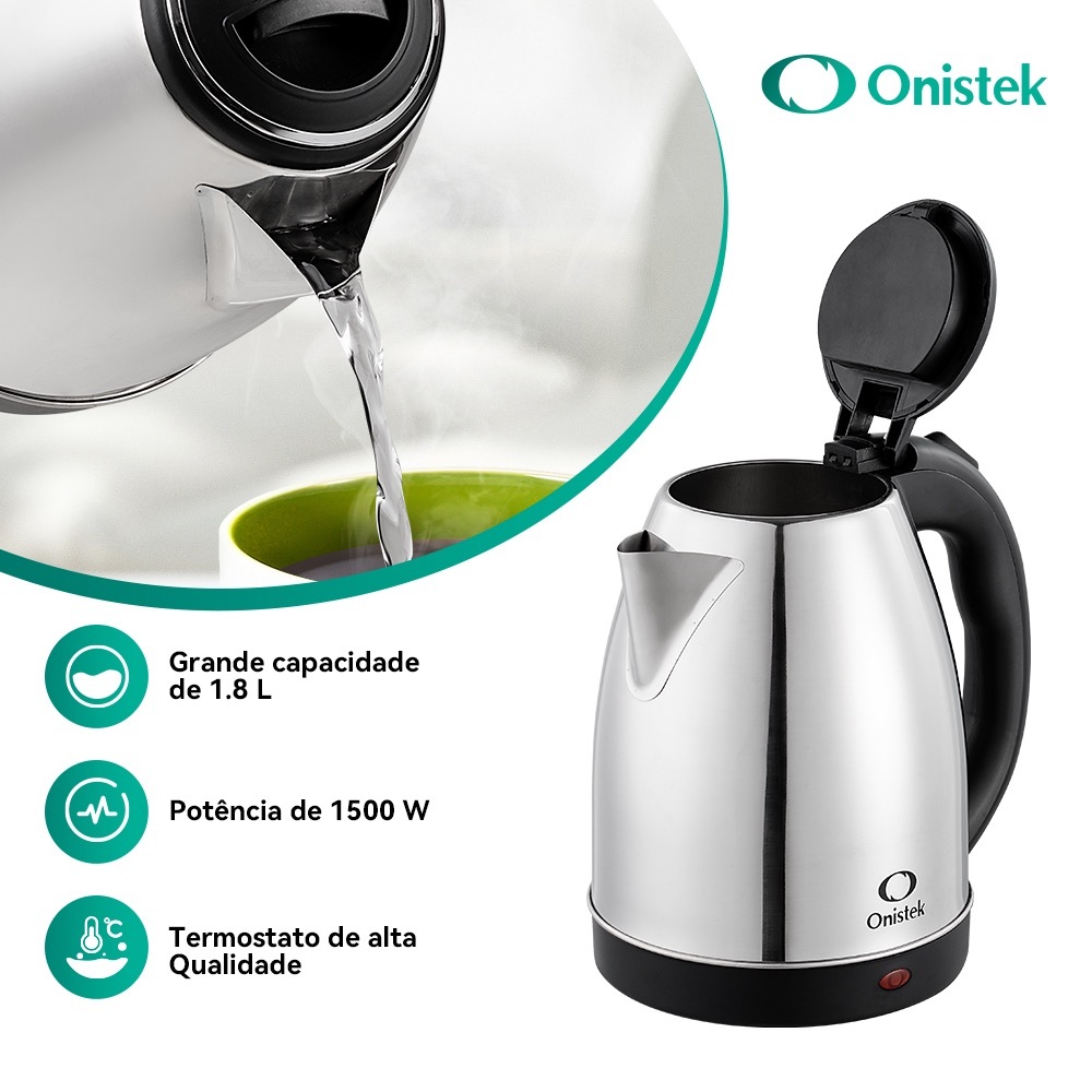 Jarra Elétrica Inox 1,8l 110v Chaleira Elétrica Cor Preto 220v