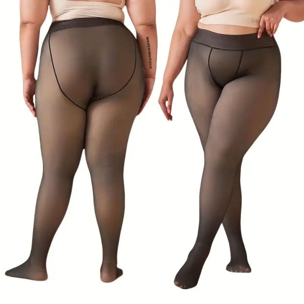Kit 2 Meia Calça Peluciada Térmica Comum e Plus Size Translucida Fumê Transparente Serve do P ao G3