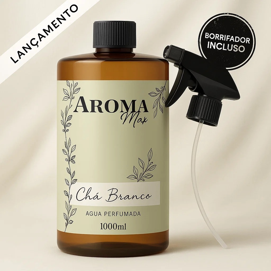 Água Perfumada Chá Branco 1 Litro Aromatizante Premium p/ Ambientes, Roupas, Tecidos Aroma Max