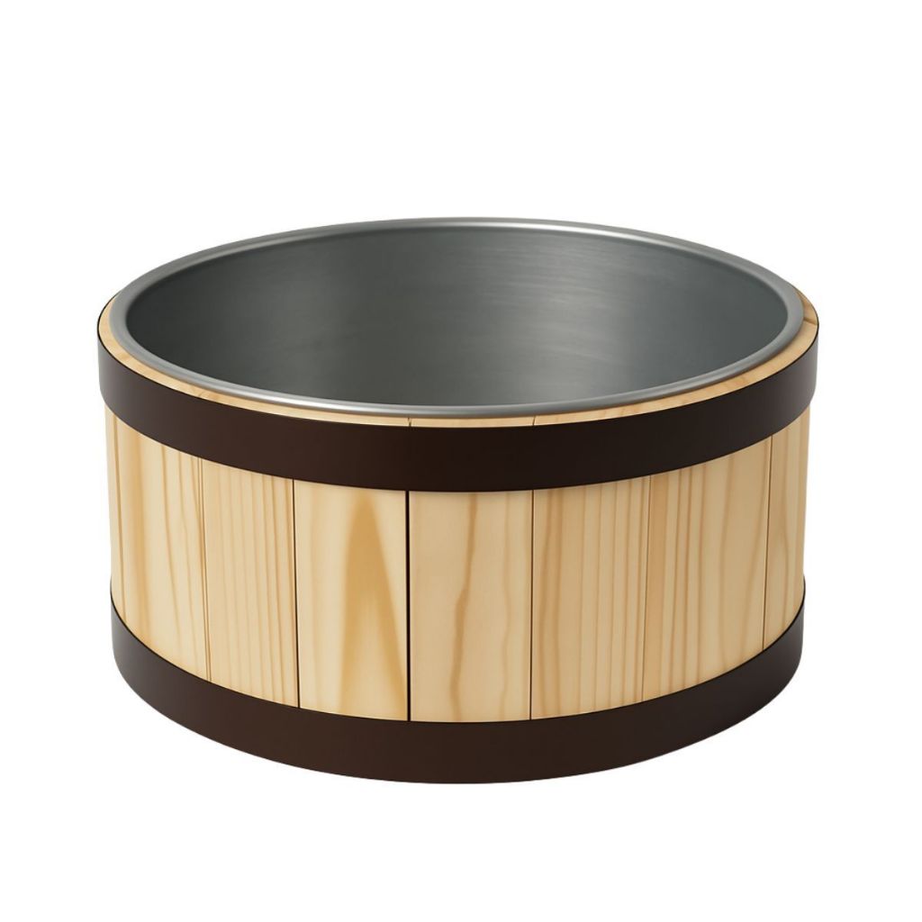 Tina Escalda Pés Decoração Salão hidratação pedicure 9 Litros Madeira Pinus Bacia Aluminio
