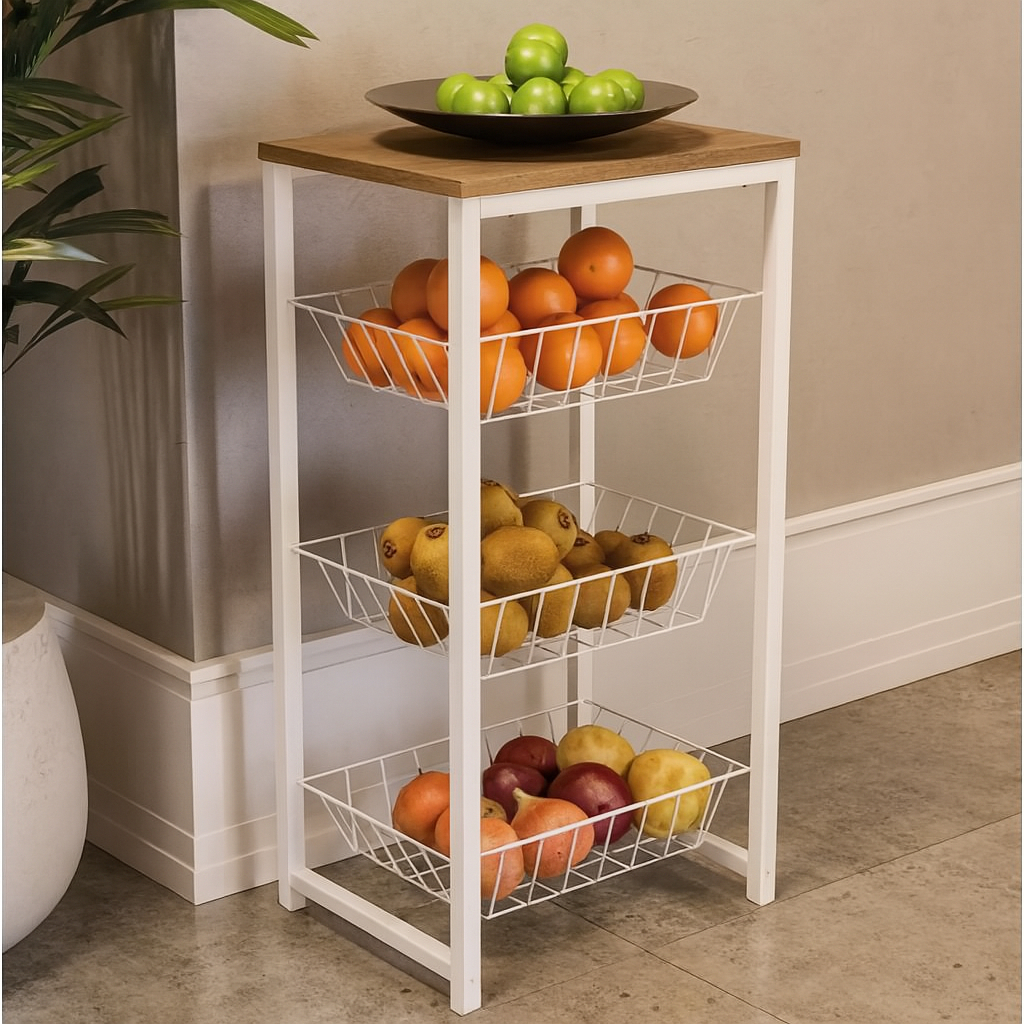 Fruteira de chão cozinha Multiuso 3 Cestos Deslisantes suporta Microondas Forno Bebedouro De Agua