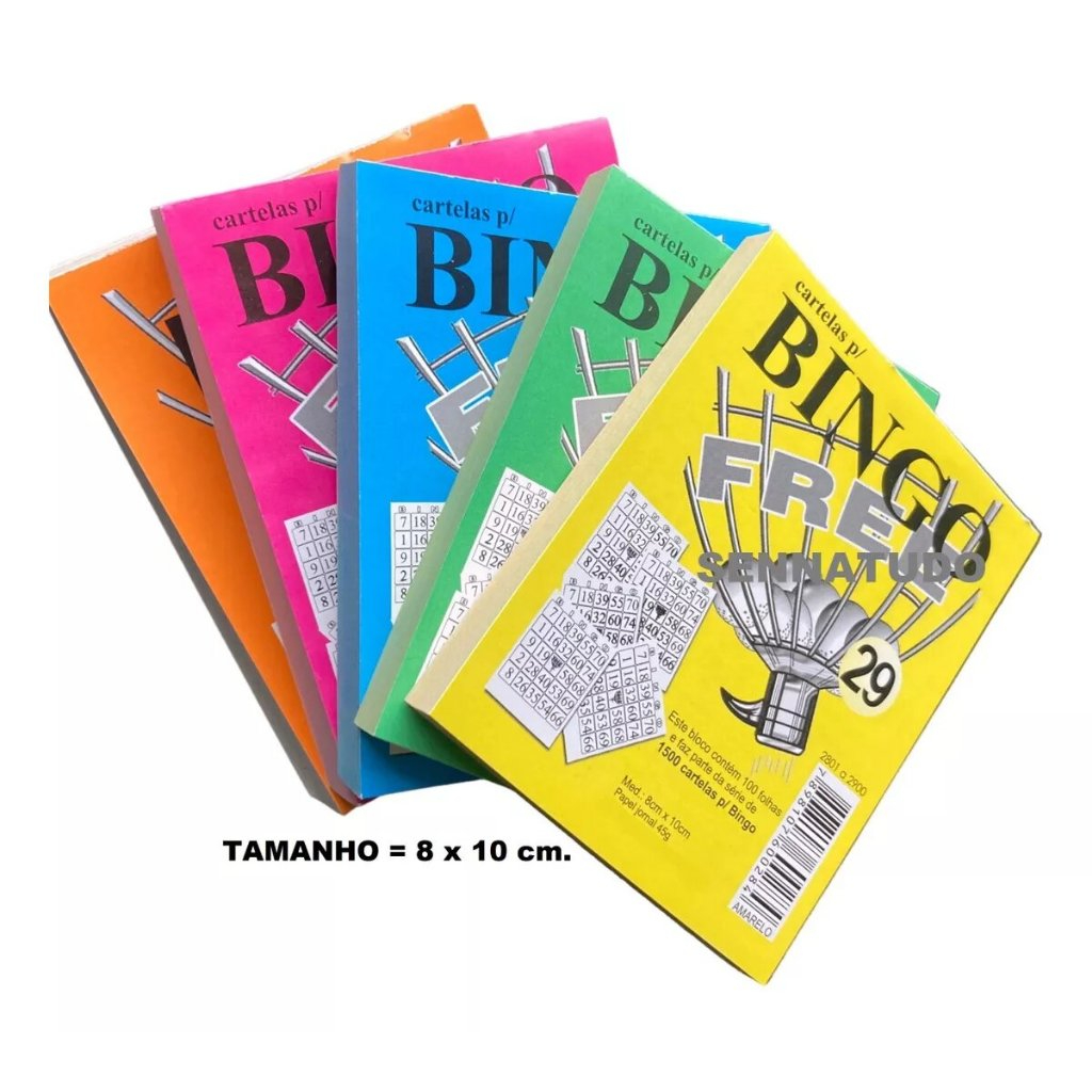 15 Cartelas de Bingo Blocos Coloridos 100fls Total 1500 folhas 10x8cm