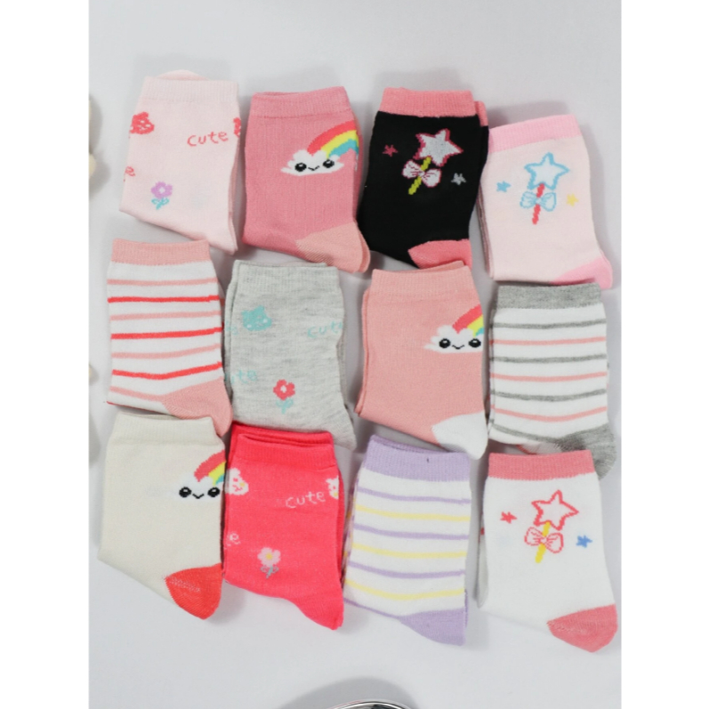 Kit 18 Pares Meias Infantil bebê juvenil Feminino Estampada Meia Menina Criança Feminina