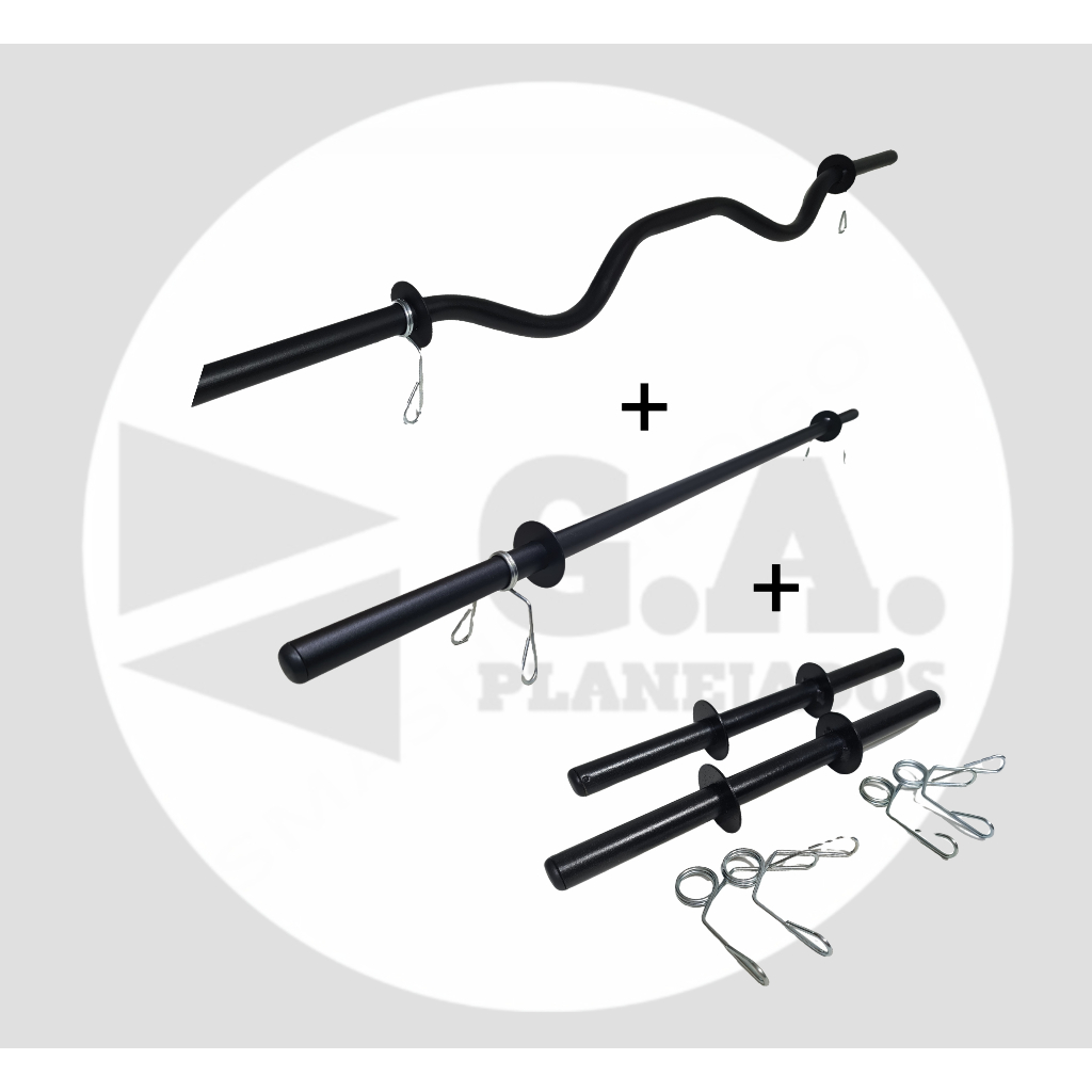 KIT BARRA RETA BODY PUMP + BARRA W + PAR HALTERES DE MÃO COM PRESILHAS ACADEMIA MUSCULAÇÃO