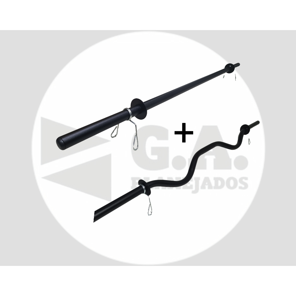 KIT BARRA RETA BODY PUMP 1,20M+ BARRA W 1,16M COM PRESILHAS ACADEMIA MUSCULAÇÃO