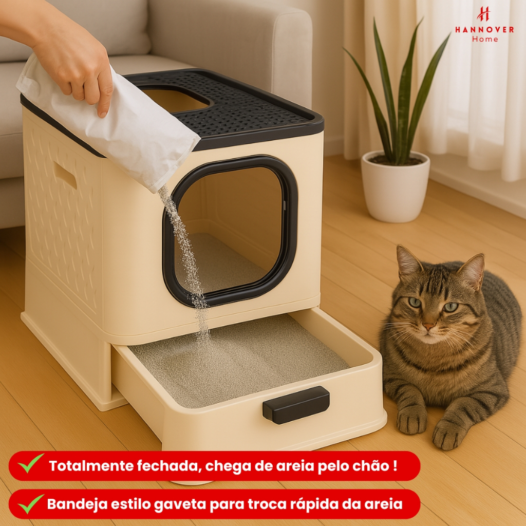 Caixa de Areia Para Gatos Fechada Sandbox Sanitário Furba Fechada e Furba Aberta